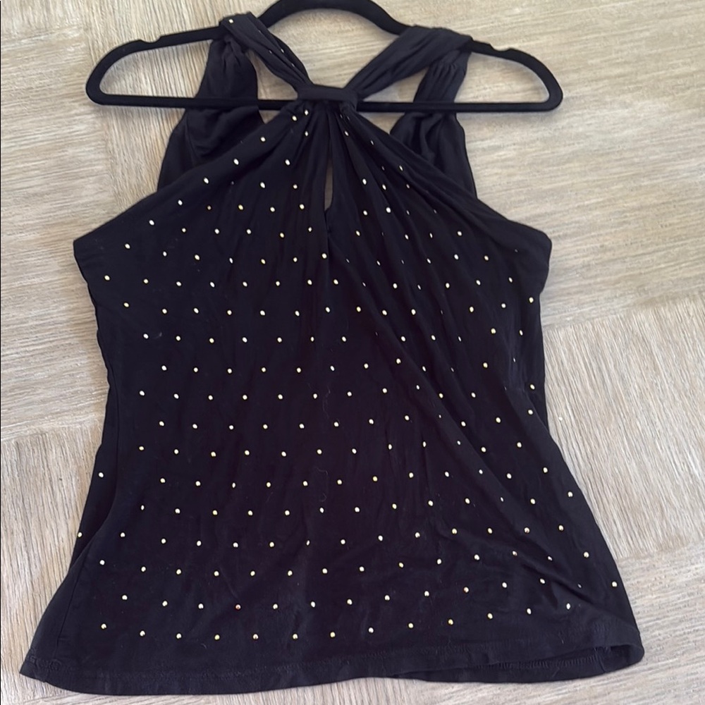 GUC Cache Black and Gold Women's Halter Top Sz M Gold Sequins